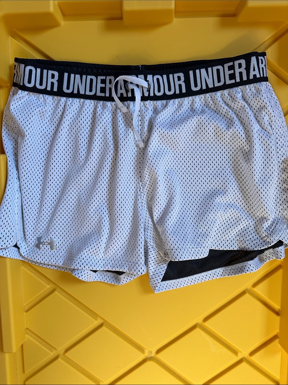 Under Armour White Mesh Athletic Shorts with Black Waistband
